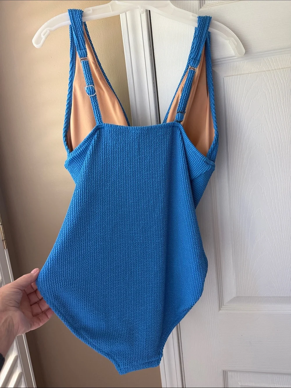 J. Crew Bright Blue Textured V-Neck One-Piece Swimsuit